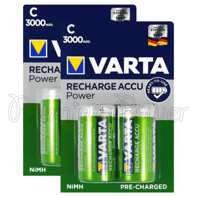 Lot de 2 piles rechargeable lr14 c, 3000 mAh, VARTA