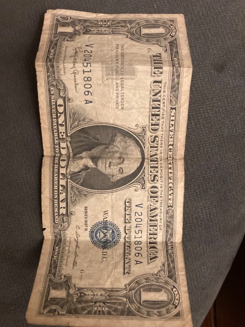 1957 One Dollar Blue Seal Series B Note Silver Certificate RARE Serial Number