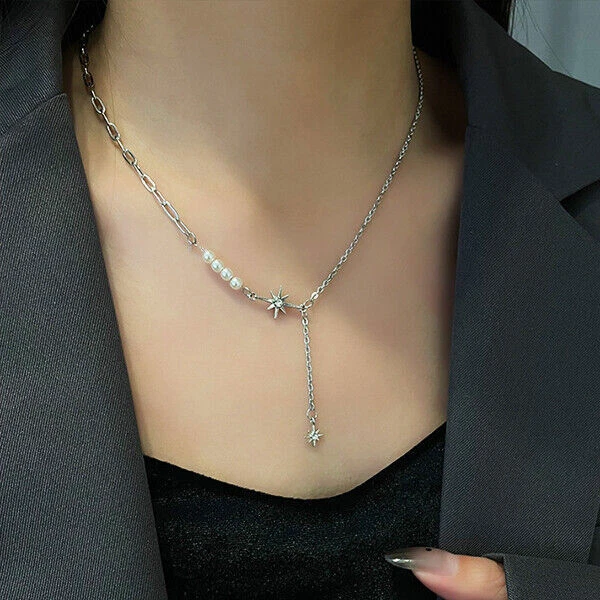925 Silver Filled 2-Star Pendant Chain Necklace Womens Girls Jewelry Choker 2023
