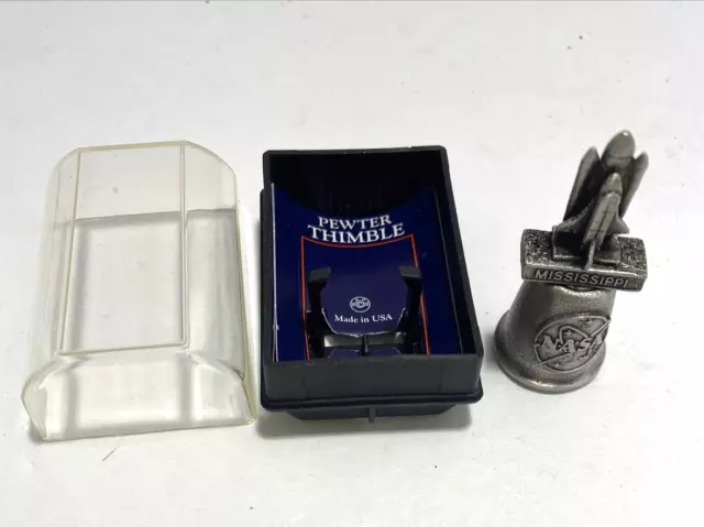 2" Pewter Thimble Stennis Space Center Mississippi NASA w/Shuttle on Top NIP USA