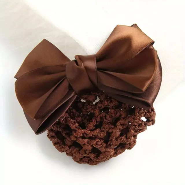 Bowknot Snood Barrette Back Head Hair Clip Bun Ponytail Elegant Hair Clip Coffee