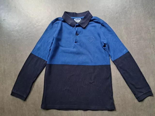 JACADI 8 ans polo bleu roi et bleu marine garçon manches longues TRES BON ETAT