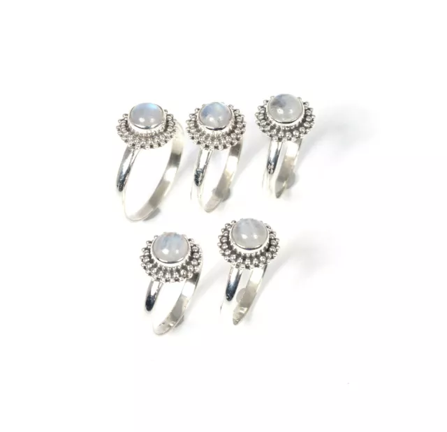 Wholesale 5pc 925 Solid Sterling Silver White Rainbow Moonstone Ring Lot a789