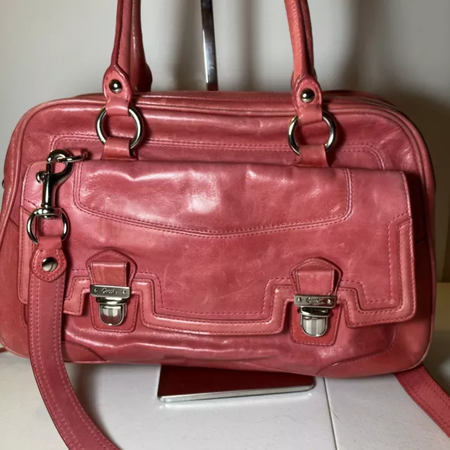COACH POPPY PUSH Lock Satchel Handbag Crossbody Pink Leather $55.00 ...