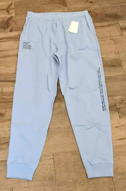 $295 Mens HELMUT LANG "Mini Text" Jogger Pants Light Blue/Black Large