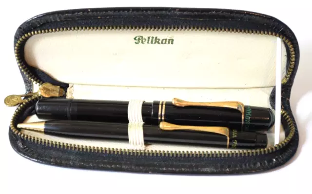 Vintg Pelikan 100N Black Fountain Pen Pelikan 200 Mechanical Pencil Set 1937-54'