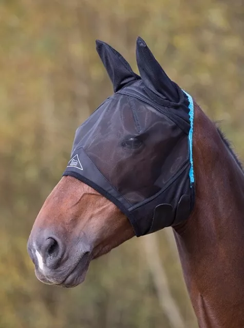 Shires Fine Mesh Fly Mask With Ears, Black, White, SML PONY-XFULL.