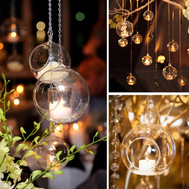 12/24PC Hanging Ball Glass Tea Light Holder Fillable Bauble Wedding Dinner Party