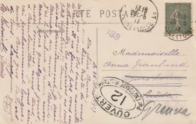 FRANCE: Censored postcard to Sweden 1917.