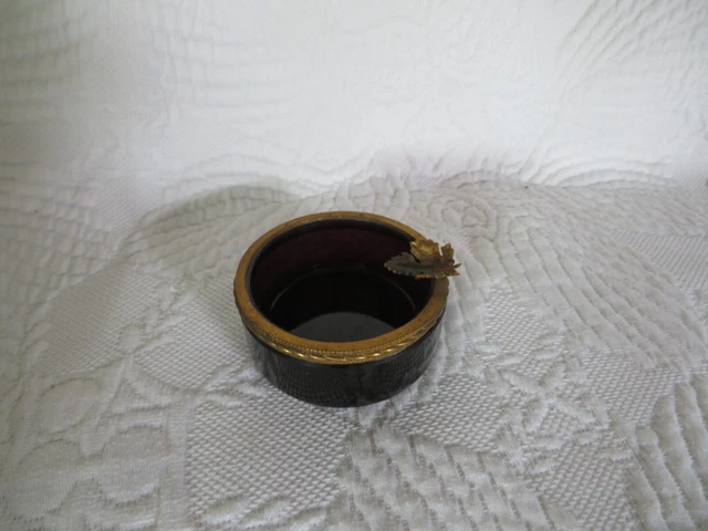 Bracelet Manchette Vintage Bronze Avec Cabochons Verre Violet - Bijou Ancien, Occasion