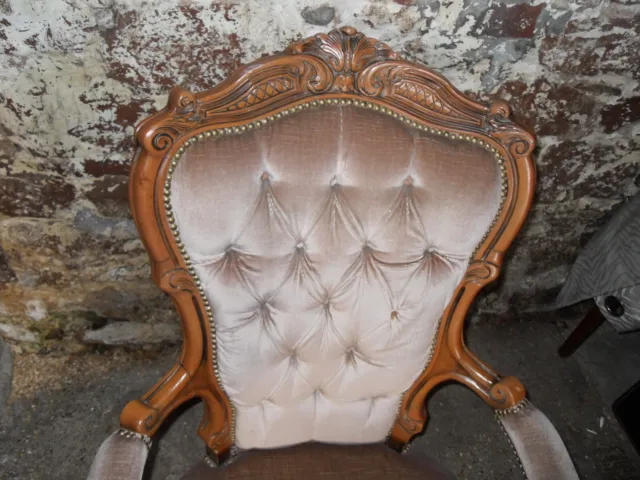 Vintage French Style Large Highback Open Upholstered Armchair Chair Bedroom 2