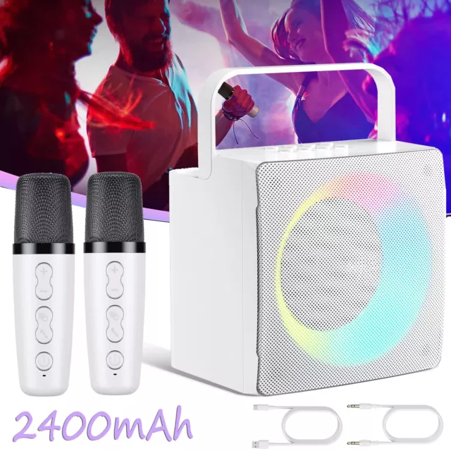 Karaoke Machine mit LED-Licht,Bluetooth Karaoke Lautsprecher mit 2 Mikrofonen