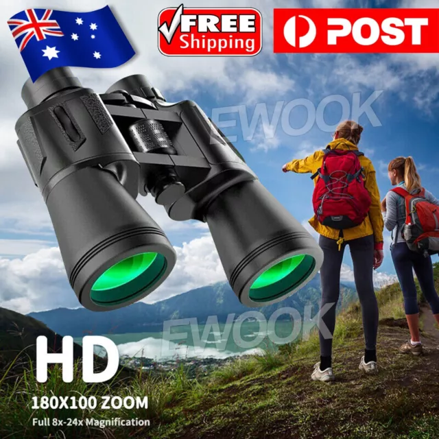 180x100 Military Zoom Powerful Binoculars Day/Low Night Optics Hunting with Case