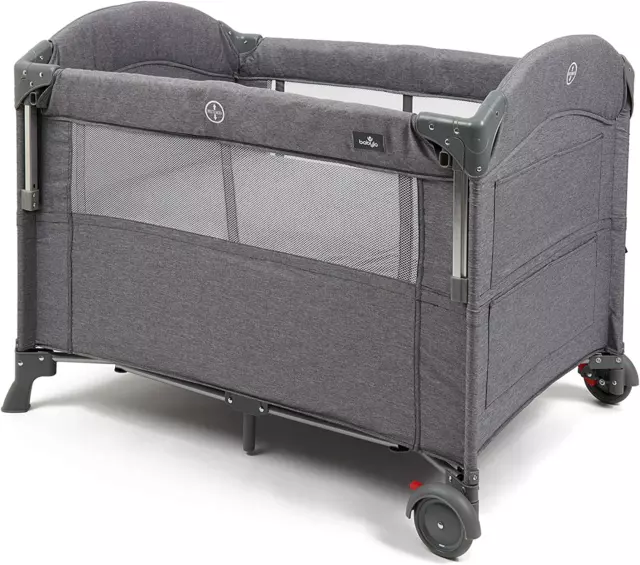 Cuna de viaje Babylo Deluxe con cabecera para dormir compartida, mezcla gris, paquete de 1