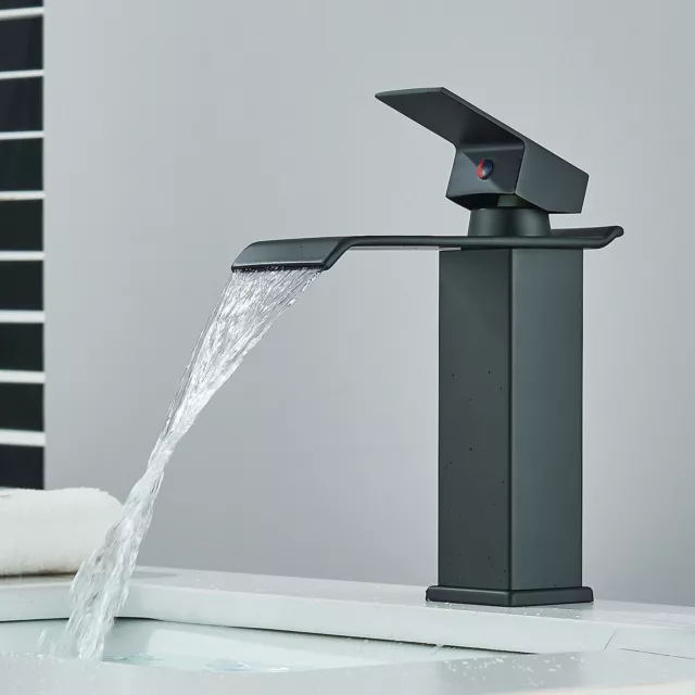 Moderne Robinet Lavabo Noir Cascade Robinet de Lavabo pour Salle de Bain