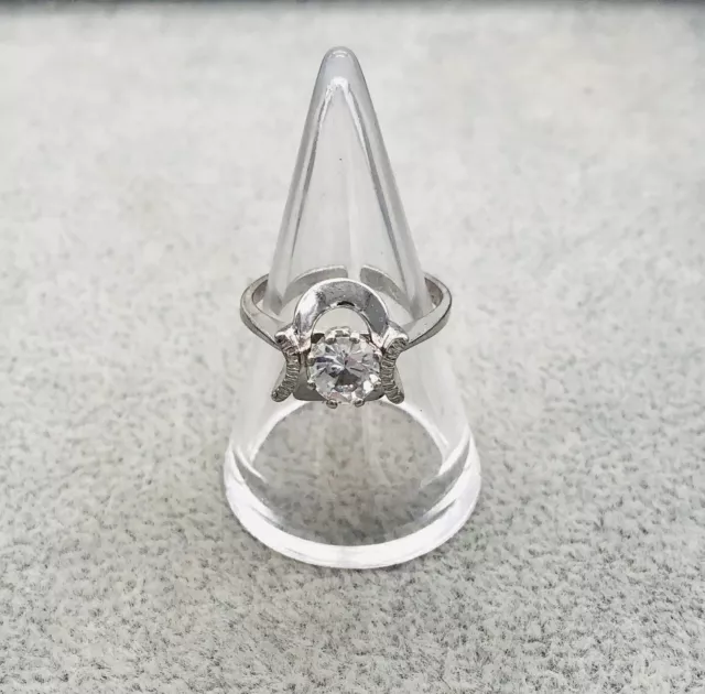 925 Bague en Argent, Zircon en Blanc, Taille Ajustable, Bon État