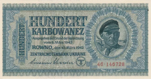 Deutsche Besatzung im  2. WK  1942,  Ukraine:   100 Karbowanez