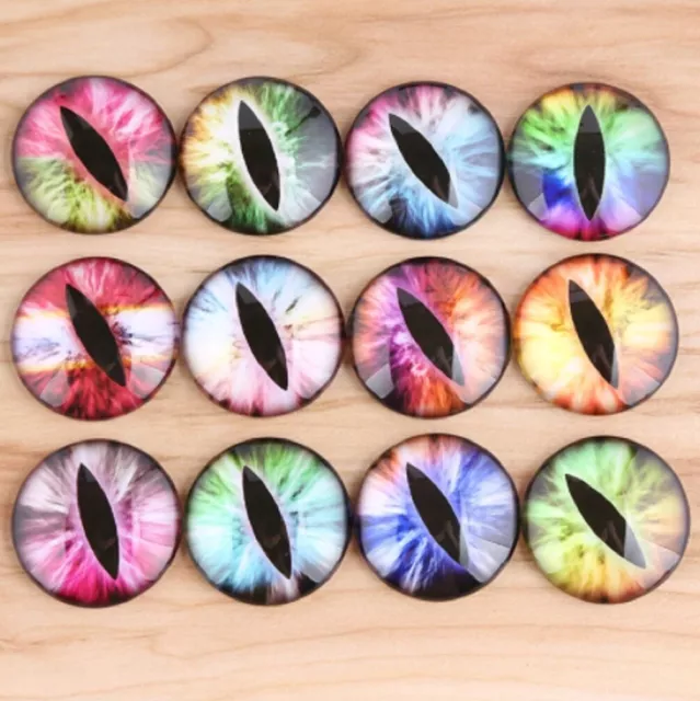 5 Pairs Colourful Dragon Demon Eyes Cabochons Round Glass Cabochon Flat Back UK
