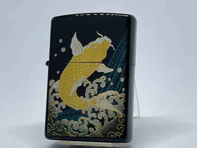 Zippo Carp Gold Lacquered Makie Japanese pattern Black Urethane Lighter Japan