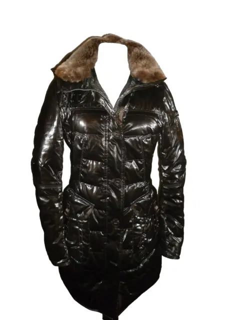 $870 Peuterey Goose Down Long Hooded Puffer Jacket Coat Fur Collar IT 42/US 6 S