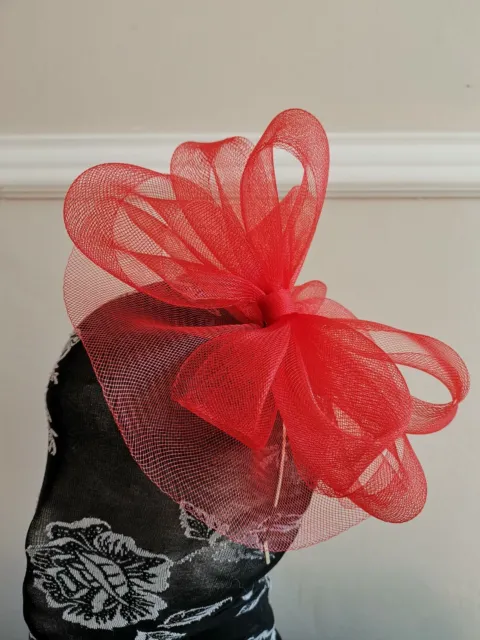 bright red crin fascinator headband headpiece wedding party piece race ascot