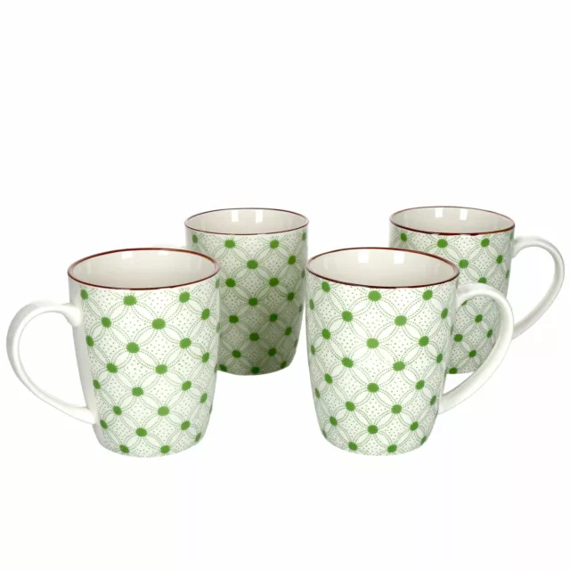 Lime Rio 4er Set Kaffeebecher Grünes Muster Porzellan-Tassen Pötte Ritzenhoff