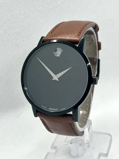 Movado Museum Black Dial Cognac Brown Leather Quartz 40MM Men's Watch 0607273