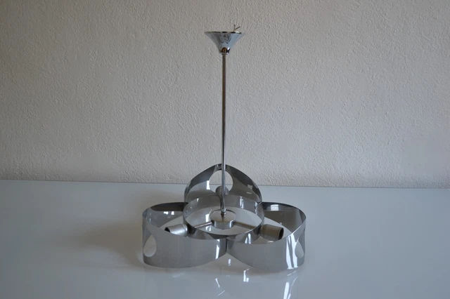 Lustre Suspension Space Age Italie 70 – 5 Feux, Globes Verre Murano, Bois – DLG Mazzega