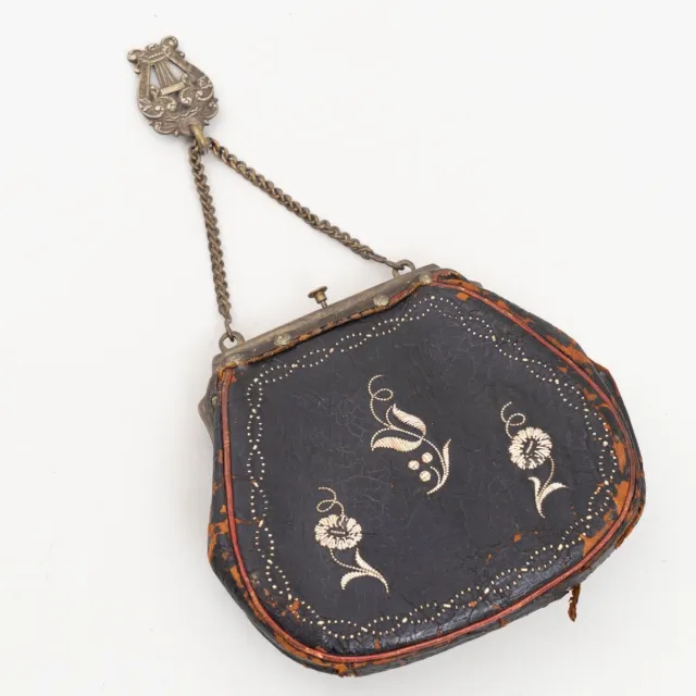 Antique Tyrol Sarner Tasche Chatelain Belt Purse Beutel Bag Quill Embroidery