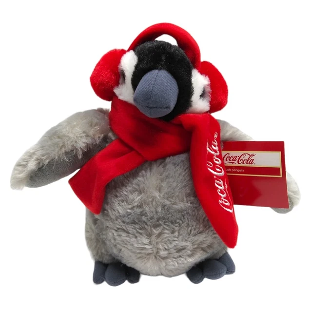Coca Cola Penguin w/ Coke Red Scarf Ear Muff Plush Stuffed Bean Bag 2015 NWT NOS