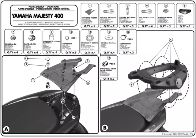 ATTACCO POSTERIORE PER BAULETTO YAMAHA Majesty 400 2007 2008 2009 E331M GIVI