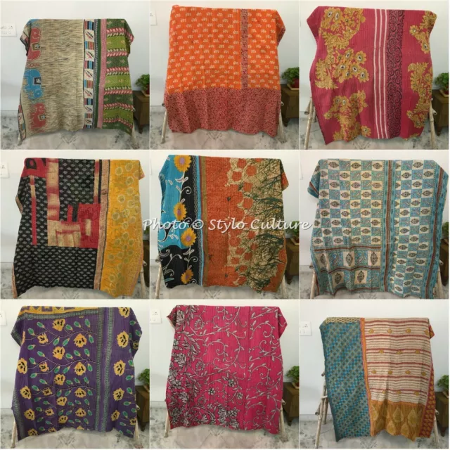 Indian Handmade Vintage Kantha Quilt Bedding Coverlet Blanket Gudari Bedspread