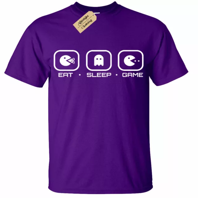 T-shirt GIOCO EAT SLEEP da uomo ghost gamer divertente geek nerd retrò regalo