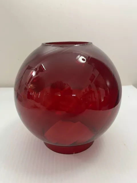 Antique Vintage Red Glass Swirl Globe Ball Oil Lamp Shade Gwtw Medium Size 7"