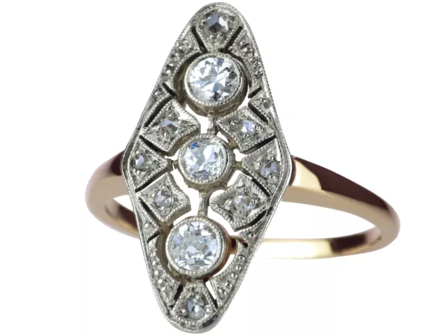 Jugendstil 585 Gelb Gold 950 Platin 0,49ct Diamant Damen Schiffchen Ring!