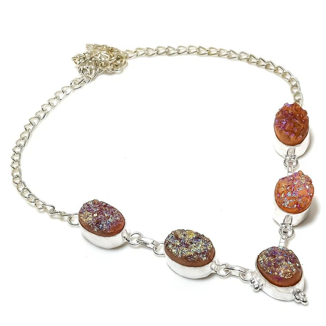 Titanium Druzy Gemstone 925 Sterling Silver Jewelry Necklace 18" c065
