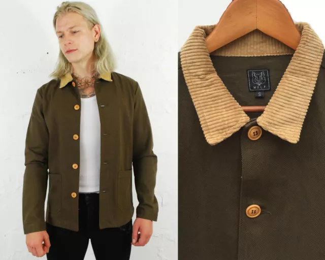 60s Style French Olive Green Cotton Twill Corduroy Chore Work Jacket All Sizes