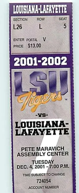 Ticket College Basketball Louisiana-Lafayette 2001 - 02  12.4 - LSU Tigers