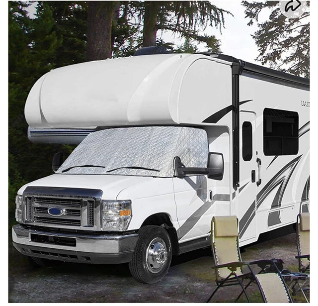 Eapele RV Windshield Cover Compatible with Ford Class C 1997-2021 (Silver)