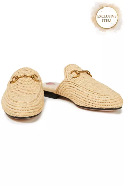 RRP€702 GUCCI Raffia Mule Shoes US7 UK4 EU37 Flat Horsebit Made in Italy