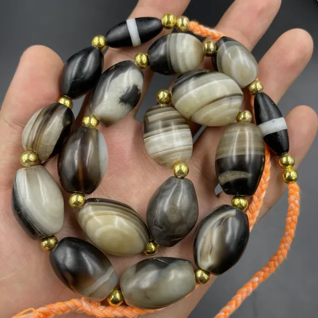 Antique Ancient Old Himalayan Tibetan Sulemani Agate Rare Lot Beads Necklace