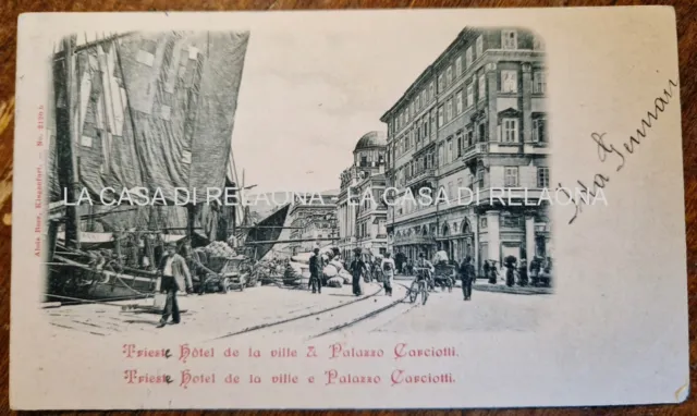 CARTOLINA TRIESTE Hotel de la ville e Palazzo Carciofi - ANNO 1905 - fp VG