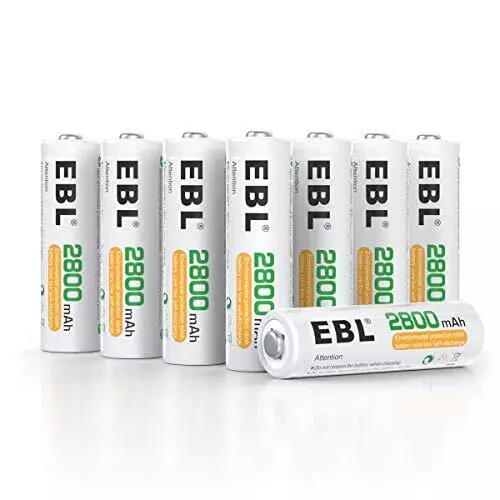 EBL 8PCS AA Piles Rechargeables Ni-MH 2800mAh Plus Haute Capacité Piles R6 Re...