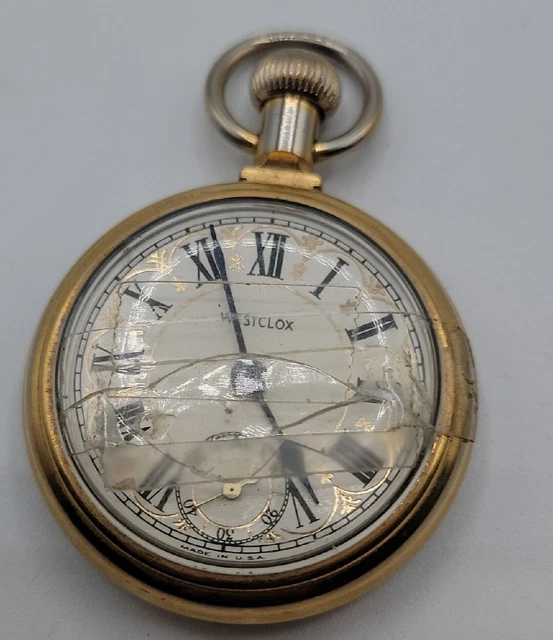 VINTAGE WESTCLOX MECHANICAL Wind Pocket Watch Engraved Train Gold Tone