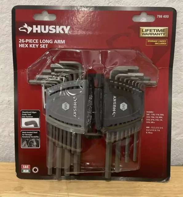 HUSKY HEX KEY Set SAE Metric Long Arm 26 Piece Alloy Steel Hand