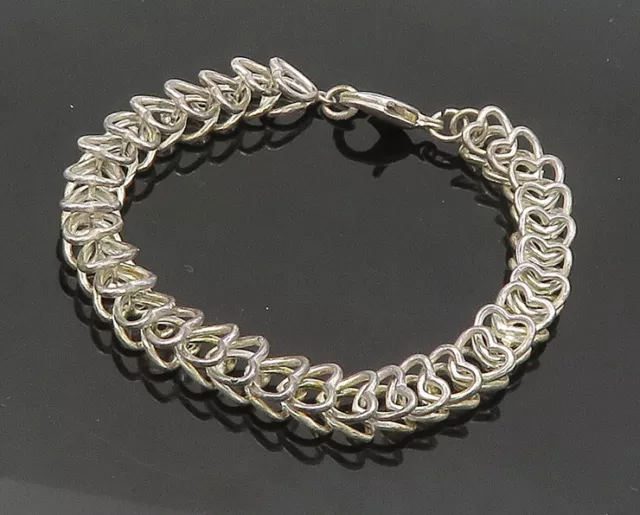 925 Sterling Silver - Vintage Open Love Heart Link Chain Bracelet - BT8465