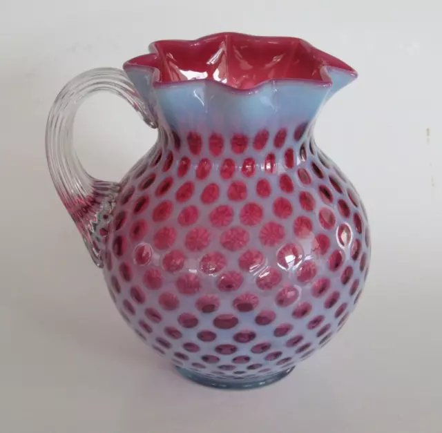 Fenton for LG Wright Glass Cranberry Opalescent Water Pitcher Honeycomb Pattern