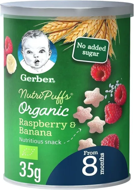 Gerber Baby Food Organic Nutri Puffs Raspberry & Banana ,From 8 Months ,35g