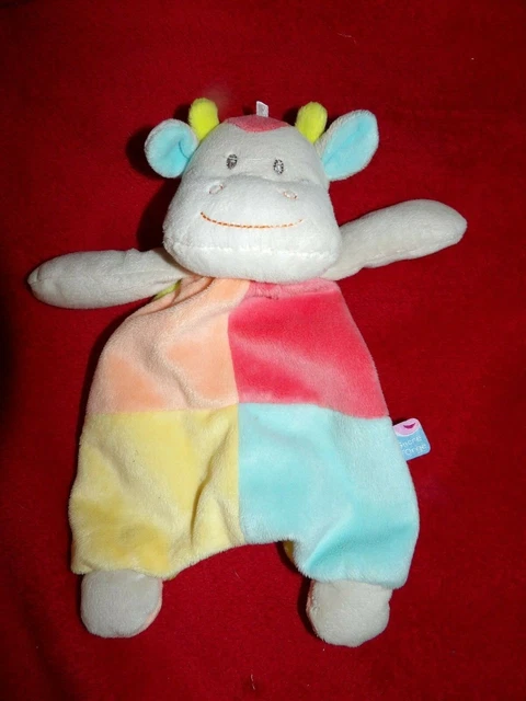 Doudou Plat Sucre D'Orge Vache Blanche Rose Orange Jaune Vert