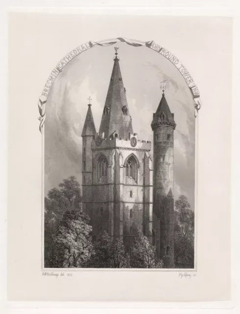 Brechin Cathedral Angus view Scotland Stahlstich engraving Billings 1860